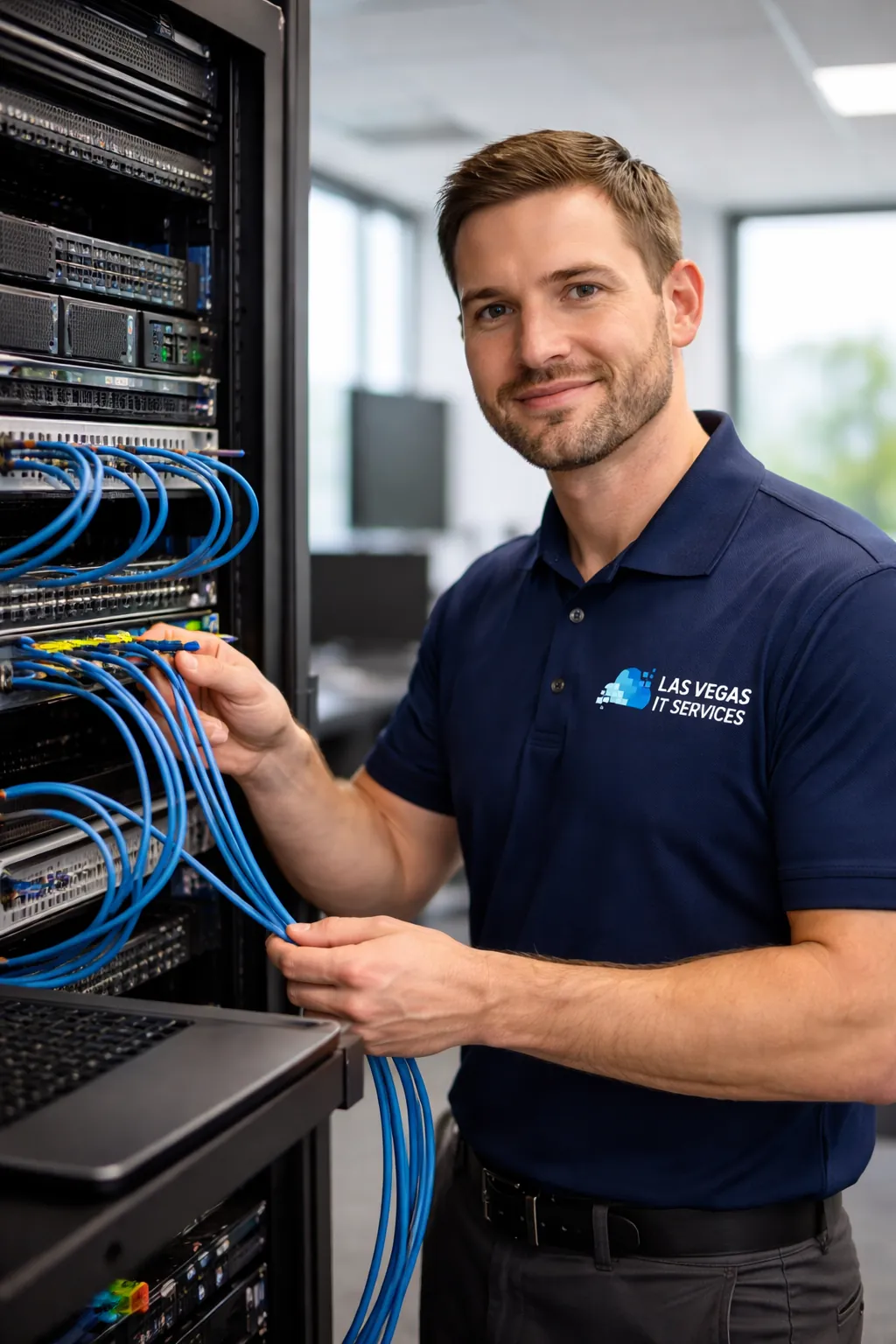 Las Vegas IT Services technician working on a network rack